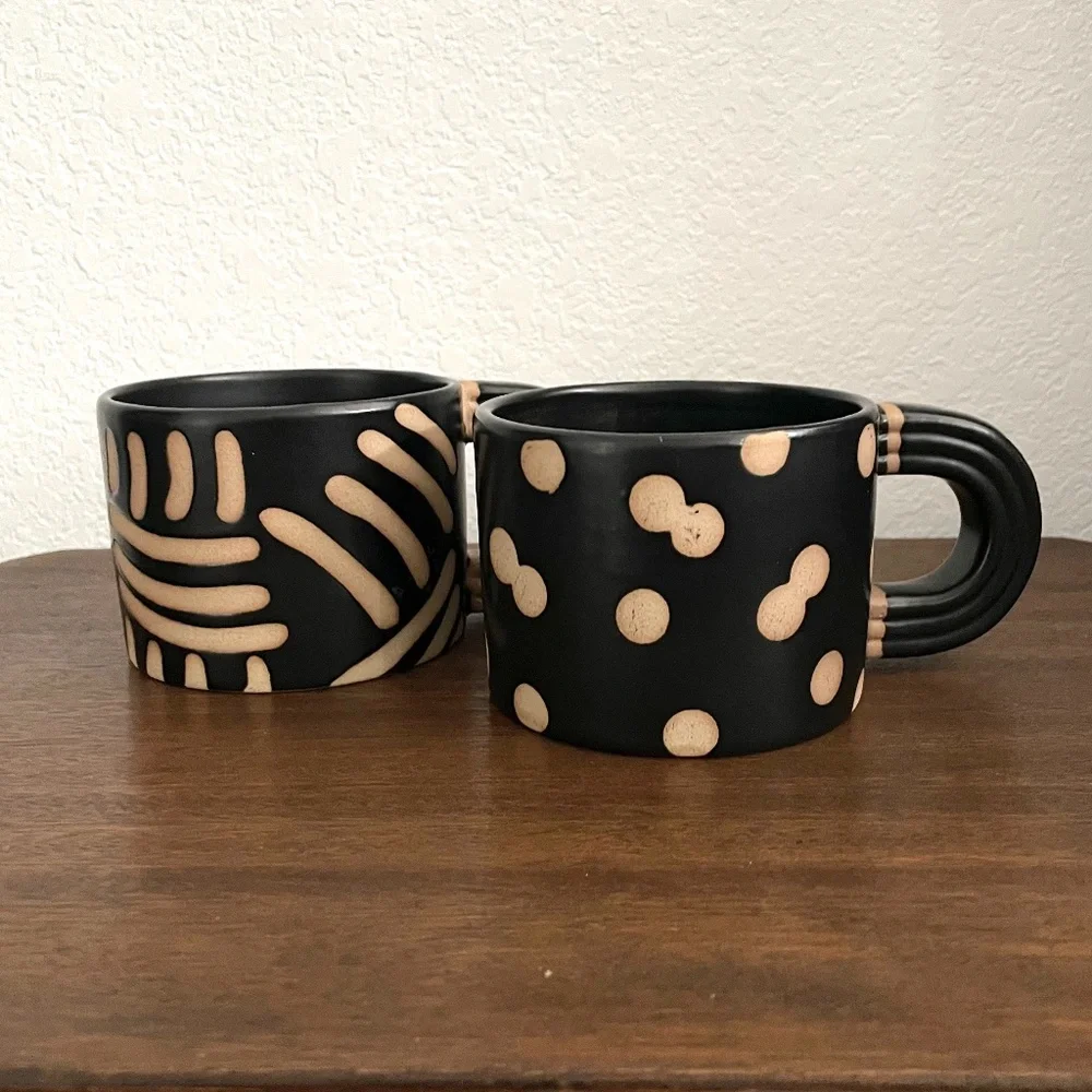 West Elm Set of 2 Tribal Batik Coffee Mugs